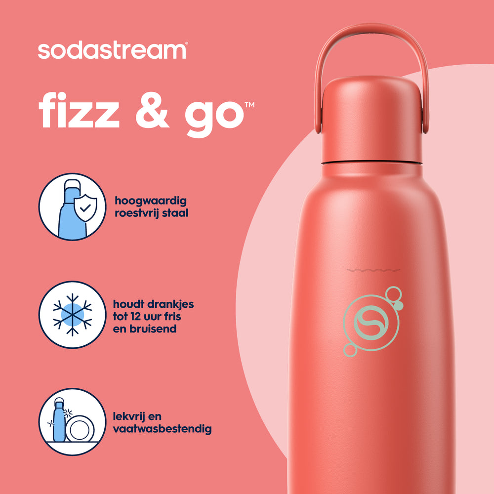 0.9L Sodastream fizz & go™ stainless steel carbonating bottle papaya