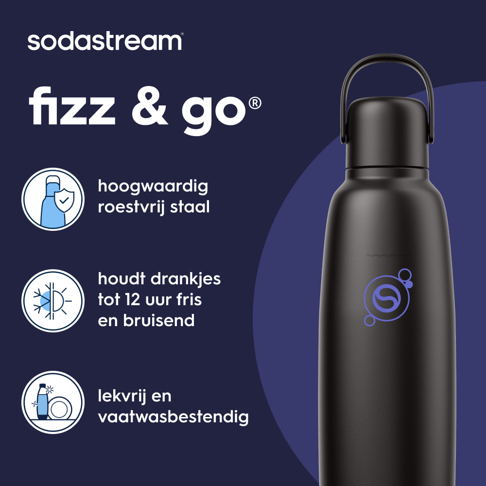 0.9L Sodastream fizz & go™ stainless steel carbonating bottle black