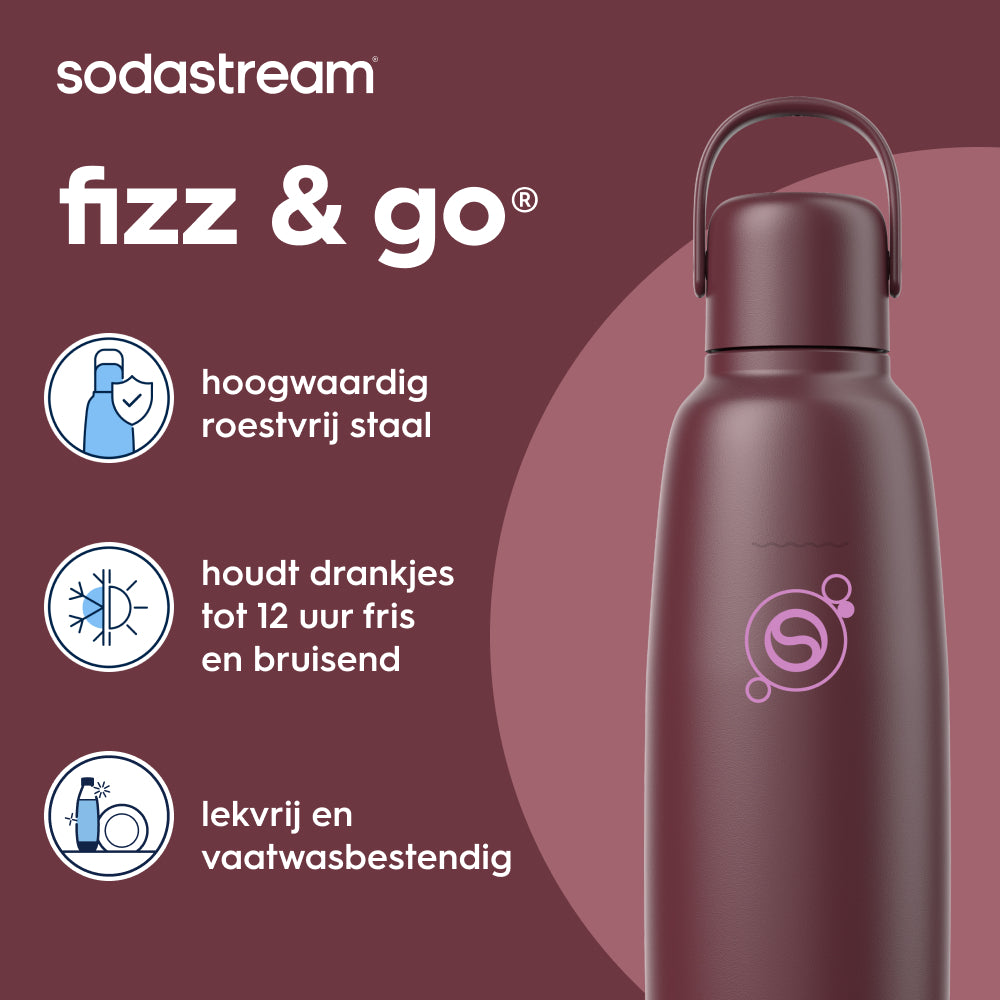 0.9L Sodastream fizz & go™ stainless steel carbonating bottle pomegranate