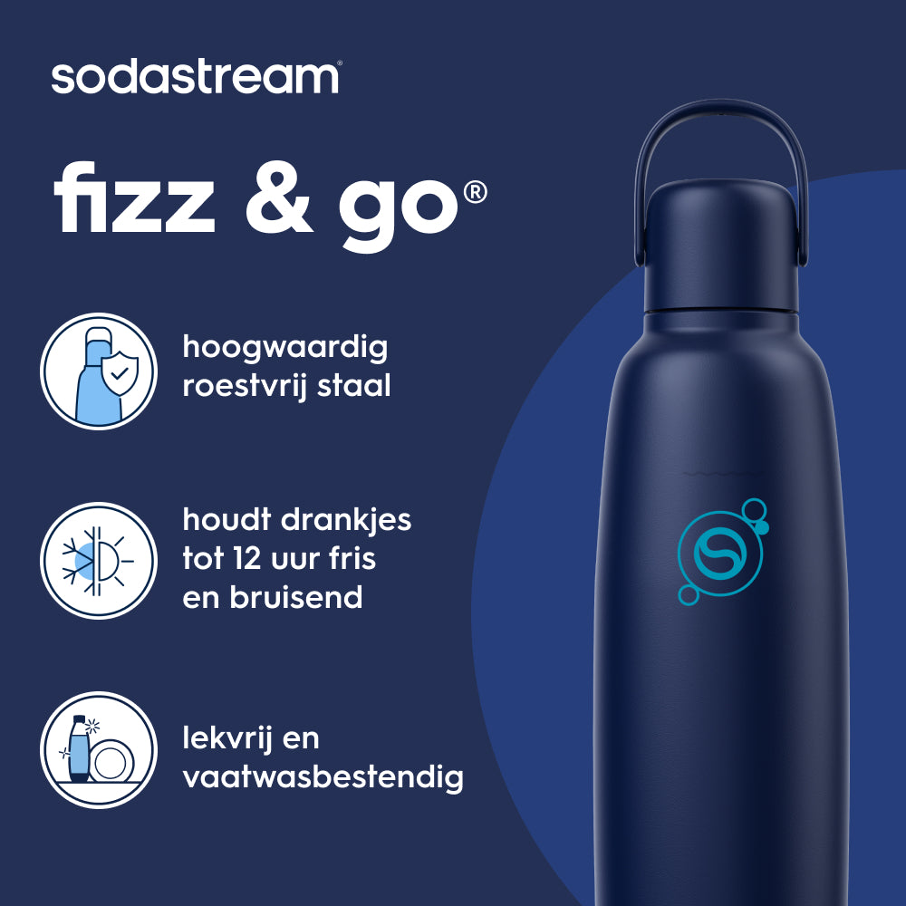 0.9L Sodastream fizz & go™ stainless steel carbonating bottle blue berry